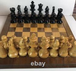 Vintage 1945 E S Lowe France Hand Carved Chess Set Men Chessmen Wood Box