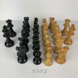 Vintage 1945 E S Lowe France Hand Carved Chess Set Men Chessmen Wood Box