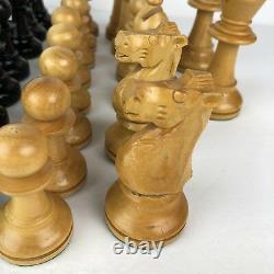 Vintage 1945 E S Lowe France Hand Carved Chess Set Men Chessmen Wood Box