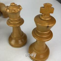 Vintage 1945 E S Lowe France Hand Carved Chess Set Men Chessmen Wood Box