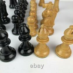 Vintage 1945 E S Lowe France Hand Carved Chess Set Men Chessmen Wood Box