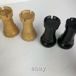 Vintage 1945 E S Lowe France Hand Carved Chess Set Men Chessmen Wood Box