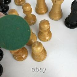 Vintage 1945 E S Lowe France Hand Carved Chess Set Men Chessmen Wood Box