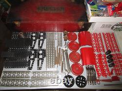 Vintage Ac Gilbert Erector Set Red Wooden Box With Many Parts