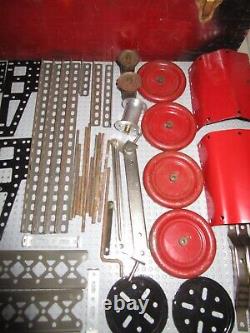 Vintage Ac Gilbert Erector Set Red Wooden Box With Many Parts