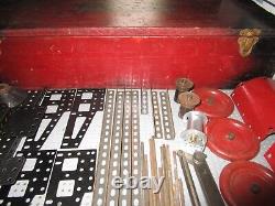 Vintage Ac Gilbert Erector Set Red Wooden Box With Many Parts