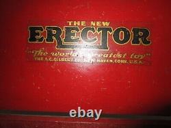 Vintage Ac Gilbert Erector Set Red Wooden Box With Many Parts