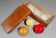 Vintage/antique 2-3/8 Carom Billiard Set With Wooden Bbc Box (b-11)