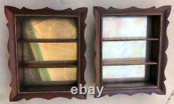 Vintage Antique 3-Shelf Real Wood Mirrored Display Shadow Box Set of 2