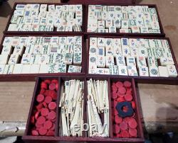 Vintage/Antique Asian Mah Jong Game Set Bone & Bamboo Tiles Wooden Box