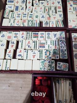 Vintage/Antique Asian Mah Jong Game Set Bone & Bamboo Tiles Wooden Box