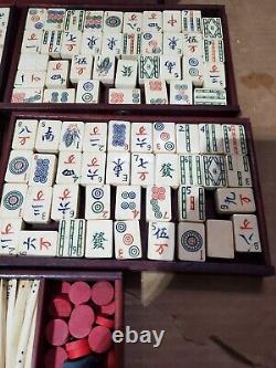 Vintage/Antique Asian Mah Jong Game Set Bone & Bamboo Tiles Wooden Box