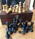 Vintage Antique Wooden Chess Set & Box, Vgc, King 80mm