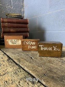 Vintage Antique Wooden Church Collection Box Set Of 3 Boxes Offertory Money Coin