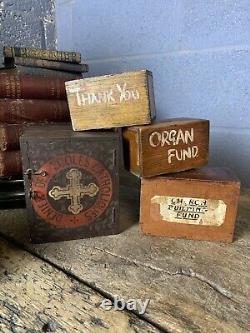 Vintage Antique Wooden Church Collection Box Set Of 3 Boxes Offertory Money Coin