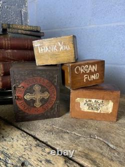 Vintage Antique Wooden Church Collection Box Set Of 3 Boxes Offertory Money Coin