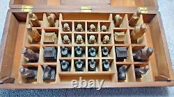 Vintage Antique Wooden Hand Carved Asian Chinese Chess Set with Storage Box
