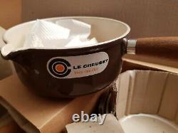 Vintage BNIB Le Creuset 5 Brown Saucepan Set & Wooden Stand RARE to see Boxed