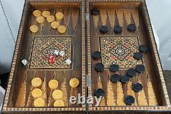 Vintage Backgammon Set with Foldable Handmade Wooden Box