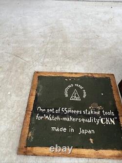 Vintage CKN Watch Maker STAKING TOOL SET in WOODEN BOX from Japan 55 Pieces