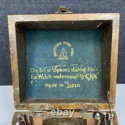 Vintage CKN Watch Maker Staking Tool Set Wooden Box Japan INCOMPLETE