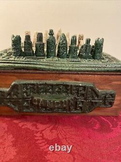 Vintage Carved Chess Box Set From Cancun Mexico Aztec Design Wooden Box
