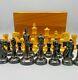 Vintage Carved Wood Chess Pieces Set Withwalnut Box Staunton France Or Repro 4.25