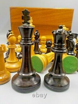 Vintage Carved Wood Chess Pieces Set withWalnut Box Staunton France or Repro 4.25