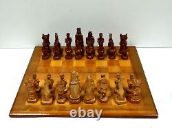 Vintage Carved Wooden Boxed Chess Set & Board