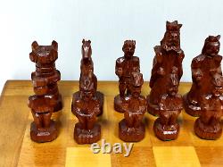 Vintage Carved Wooden Boxed Chess Set & Board