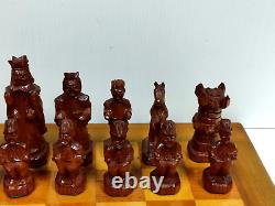 Vintage Carved Wooden Boxed Chess Set & Board