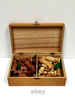 Vintage Carved Wooden Boxed Chess Set & Board