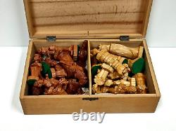 Vintage Carved Wooden Boxed Chess Set & Board
