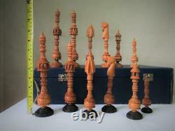 Vintage Chess Set Huge Indian Vizacapatam Wood K 9 And Box No Board