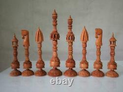 Vintage Chess Set Huge Indian Vizacapatam Wood K 9 And Box No Board