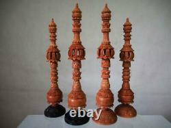 Vintage Chess Set Huge Indian Vizacapatam Wood K 9 And Box No Board