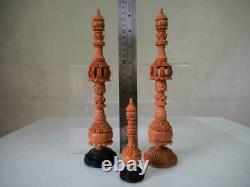 Vintage Chess Set Huge Indian Vizacapatam Wood K 9 And Box No Board