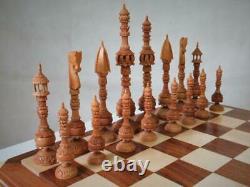 Vintage Chess Set Huge Indian Vizacapatam Wood K 9 And Box No Board