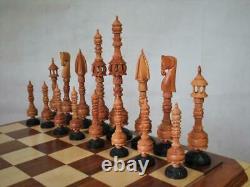 Vintage Chess Set Huge Indian Vizacapatam Wood K 9 And Box No Board