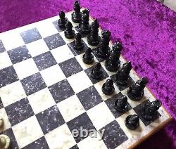 Vintage Chess Set Pieces And Wooden Box With Inlaid Board 1.3kg 26x26cm