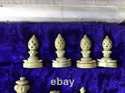 Vintage Chess Set Pieces And Wooden Box With Inlaid Board 1.3kg 26x26cm