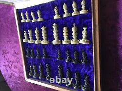 Vintage Chess Set Pieces And Wooden Box With Inlaid Board 1.3kg 26x26cm