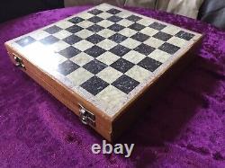 Vintage Chess Set Pieces And Wooden Box With Inlaid Board 1.3kg 26x26cm