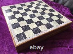 Vintage Chess Set Pieces And Wooden Box With Inlaid Board 1.3kg 26x26cm