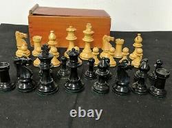 Vintage Chess Set Pieces Jaques Staunton Style With Wooden Box King 7cm