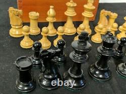 Vintage Chess Set Pieces Jaques Staunton Style With Wooden Box King 7cm