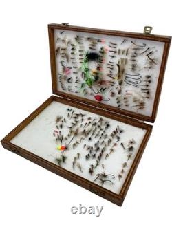 Vintage Circa 1960s Wooden Box Assortment of 200+ Fishing Flies Collectors Set