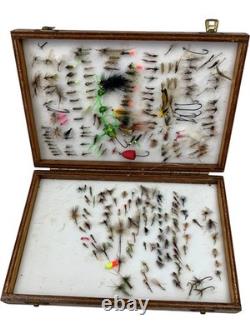 Vintage Circa 1960s Wooden Box Assortment of 200+ Fishing Flies Collectors Set