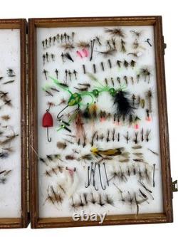 Vintage Circa 1960s Wooden Box Assortment of 200+ Fishing Flies Collectors Set