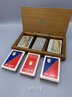 Vintage Dal Negro Playing Cards Set Wooden Box 3 New Decks Made in Italy
